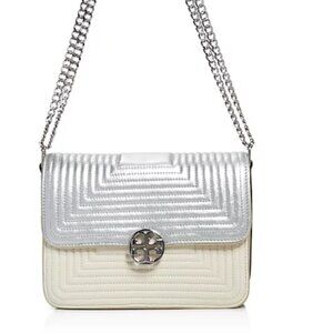 Tory Burch Duet Chain Trapunto Convertible Metallic Shoulder Bag